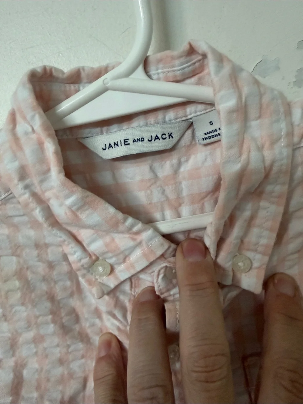 Janie and Jack Pink and White Seersucker Button-Up Shirt